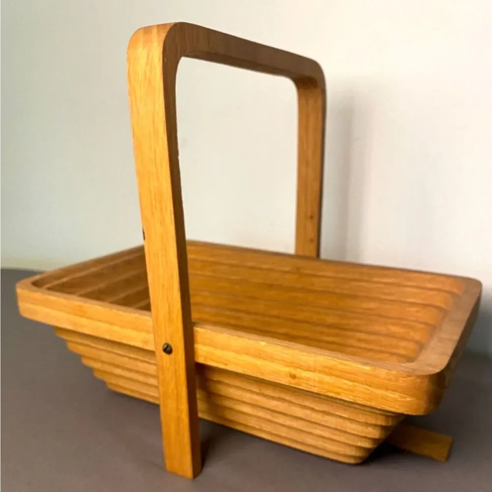 Vintage John Keim Amish Wood Collapsible Basket Rectangular Fruit Bowl Trivet